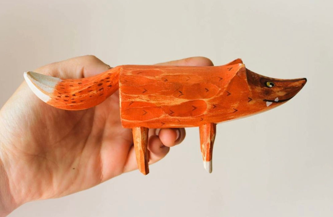 Hand Carved Wooden Fox Toy